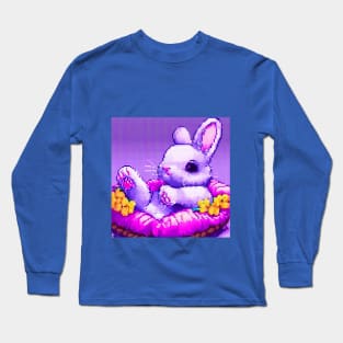 Pixel Bunny Flowers and Basket Long Sleeve T-Shirt